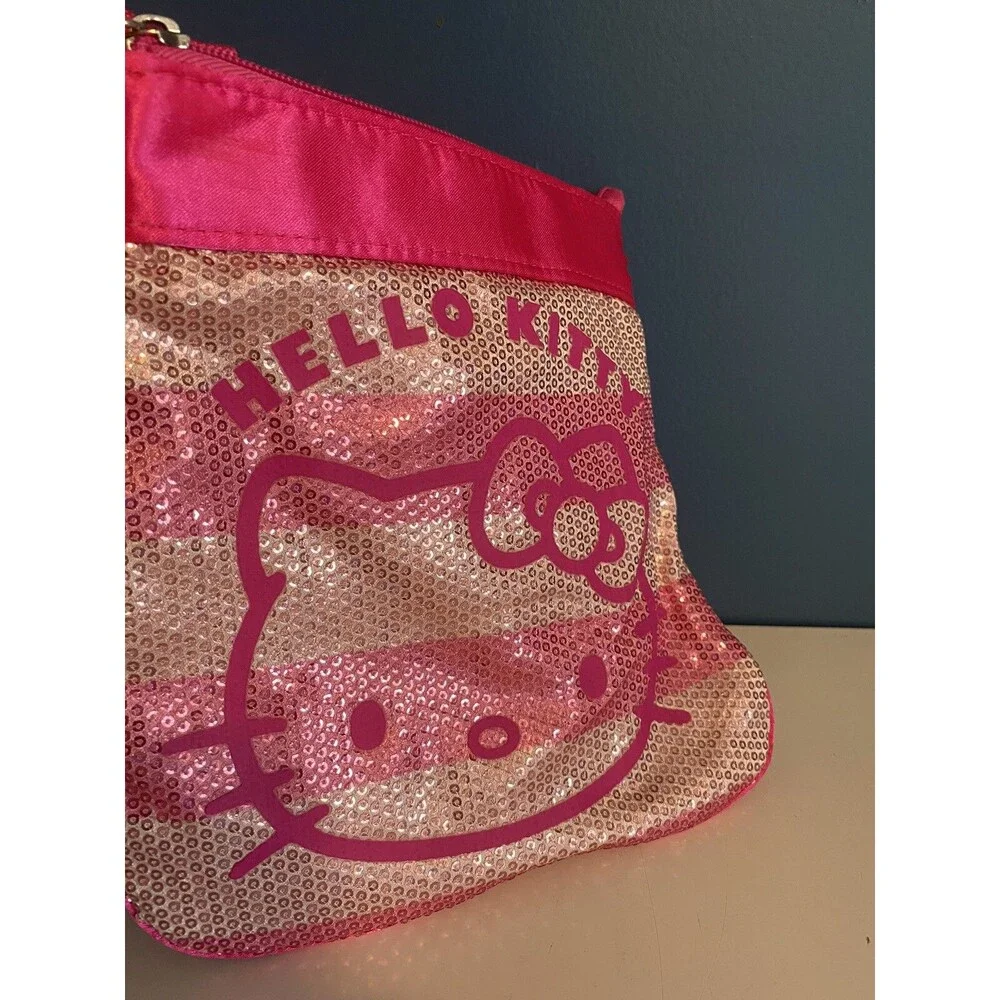 Hello Kitty Pink Stripe Sequined Girl's Crossbody Bag 2012 Adjust Strap NWT 8x8”